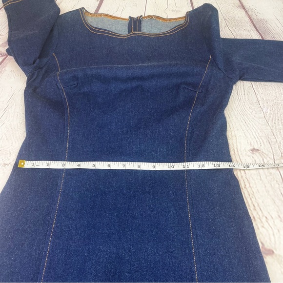 Vintage 90s Denim Mini Dress Navy Blue Size Medium - Picture 7 of 11